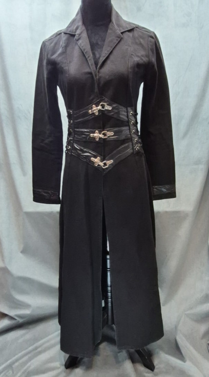 Red Balls On Fire Jackets & Blazers - REDBALLS ON FIRE Black Maxi Goth Coat Jacket Womens Costume Halloween Mad Max S